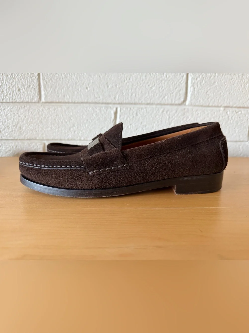 Polo Ralph Lauren Brown Benchmade Suede Loafer Shoes w/ Silver Buckle
